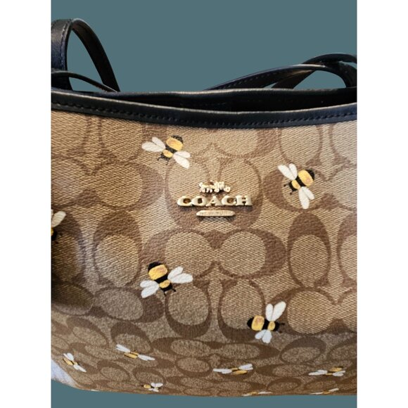 Coach City Tote Signature Canvas Bee Print Double Handle Shoulder Bag - Picture 5 of 16